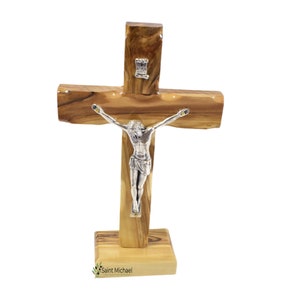 Olive Wood Standing Cross Decor: Hand Carved in the Holy Land, 7&quot;