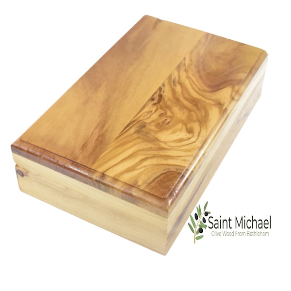 Large Olive Wood Box, Jewelry Box, Rosary Box, Keepsake Box made in the Holy Land, Rectangle Wooden Box Great to Store Rosaries