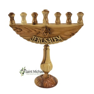 Star of David Menorah Candle Holder Olive Wood handmade in Bethlehem Holy Land