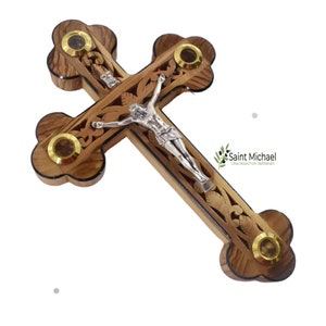 Wooden  Design Olive wood cross, Crucifix for Wall , Olive Wood Cross with Relics , Crucifix Cross Décor , Catholic Cross Gift for Wedding