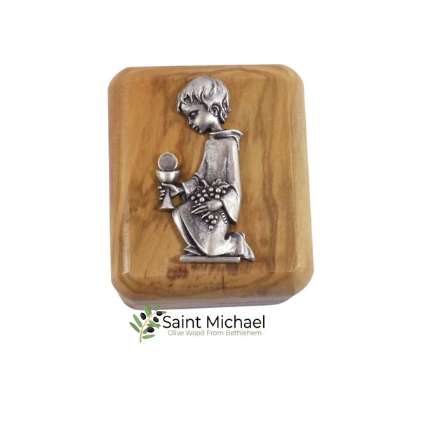 First Communion Olive Wood Rosary Box - Perfect gift for first communion, confirmation and Baptism - Girls and Boys Rosary Box