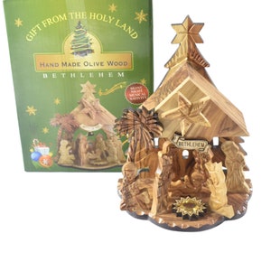 Bethlehem Olive Wood Musical Nativity Set with Holy Land Incense