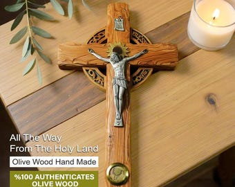 Hand Carved Olive Wood Crucifix: Christian Home Decor from Holy Land