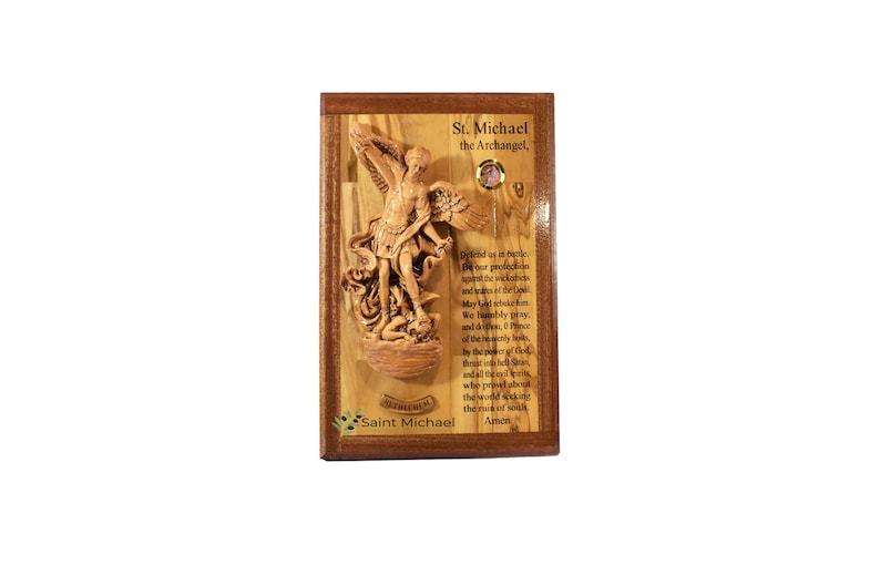 ST. Michael Wall Hanging Sculpture Décor Olive Wood Saint Etsy