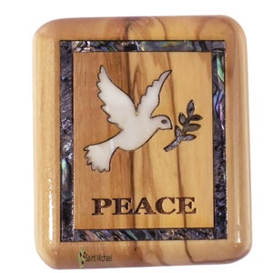 Rosary Box Olive Wood – Holy Land Keepsake or Jewelry With Holy Spirt Mother of Pearl Design Box for any Ages – Baptism...