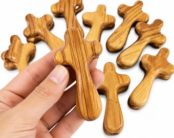 Olive Wood Comfort Cross Handmade in Bethlehem Pocket Prayer Cross Christian Gift