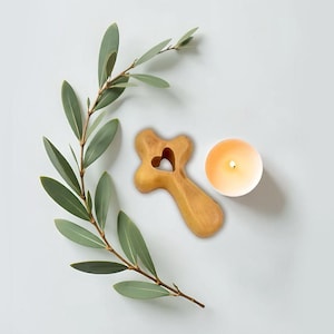 Olive Wood Comfort Cross with Heart - Holy Land Prayer