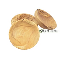 Olive Wood Mini Bowls Set of 3 Round Wooden Plate Appetizers, Hand Carved Olive Wood Plates Made in the Holy Land, Olive Wood Plate
