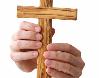 Holy Land Olive Wood Cross, Hand Carved Bethlehem Wall Decor, Christian Gift (6 Inch)