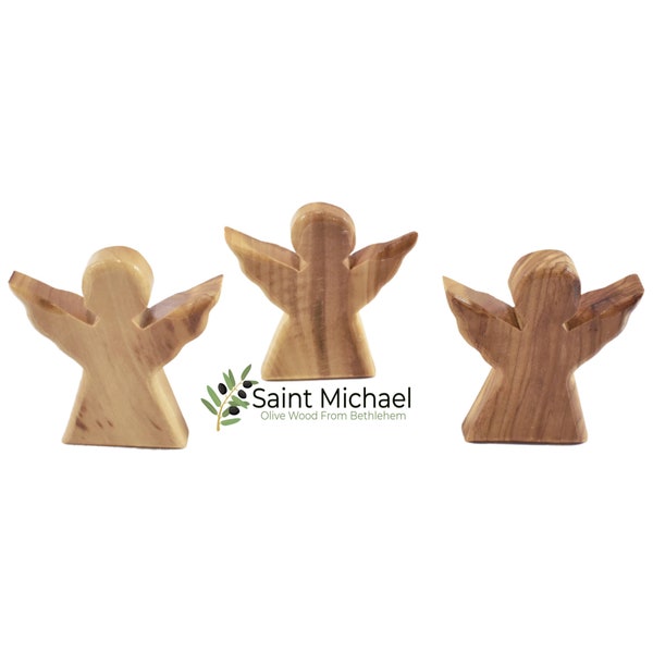 Small   Olive Wood Angel, Wooden Guardian Angel  Pocket Angels Hand  Made in the Holy Land, Great gift for Children or Baptism Favors