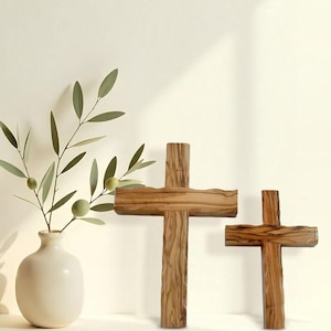 Handmade Olive Wood Cross: Natural Wood Crucifix, Holy Land
