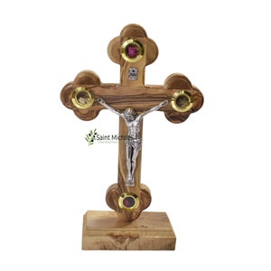 Standing or Hanging Cross Crucifix 8 inch Wooden Olive Wood Cross Made in the Holy land home Blessing Cross Perfect Gift for Fathers Day