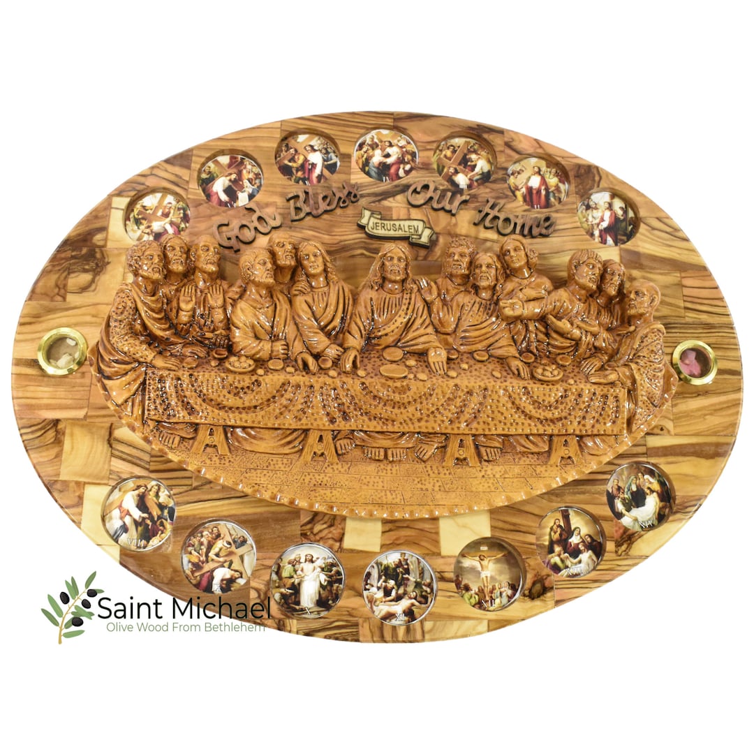 Handmade Olive Wood Last Supper Wall Plaque With 14 Stations - Etsy