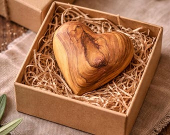 Personalized Olive Wood Heart, Bethlehem Engraved Keepsake, Custom Holy Land Gift