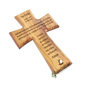 Olive Wood Cross: The Lord&#39;s Prayer Wall Decor, Holy Land