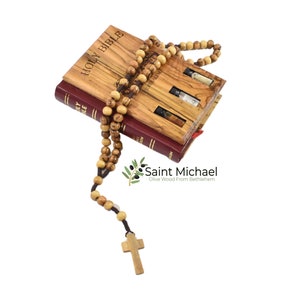 Olive wood Rosary Personalized, Wooden Cross Pendant Holy Rosary Made in the Holy Land, Blessed Rosary for Car or Praying, Catholic Rosary