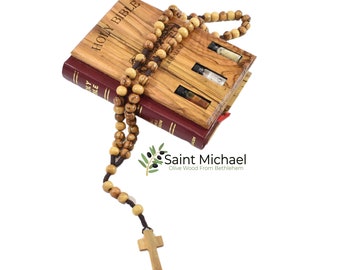 Olive wood Rosary Personalized, Wooden Cross Pendant Holy Rosary Made in the Holy Land, Blessed Rosary for Car or Praying, Catholic Rosary