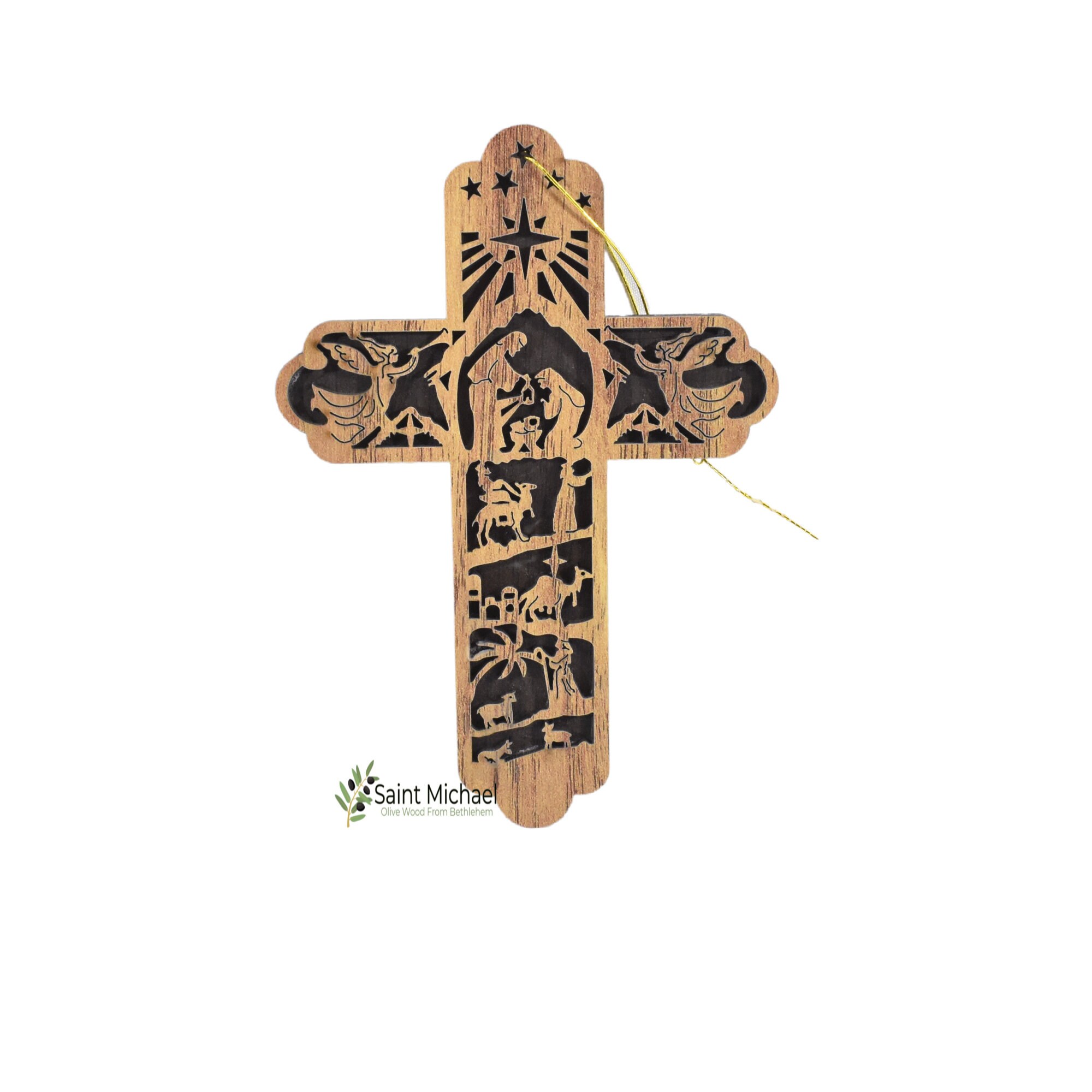 WOODEN Nativity Cross Ornament Olive Wood Cross Shape Etsy