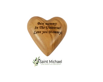 Personalized Wooden Hearts, Olive Wood Hearts, 3D Heart Shape, Hand Carved Hearts Engraved Gift for Mother day gift Valentine gift