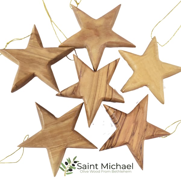 Olive Wood Ornament Star | Hand Carved Olive Wood Holy Land Christmas Ornament | Bethlehem Holy Land Christmas Gift