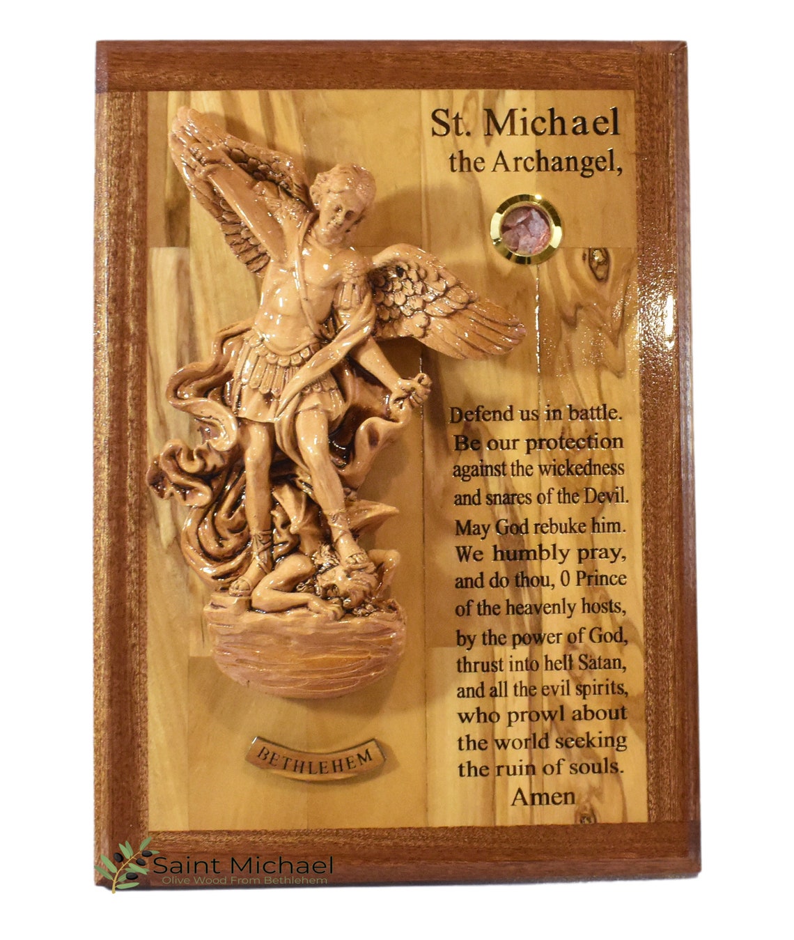 ST. Michael Wall Hanging Sculpture Décor Olive Wood Saint Etsy