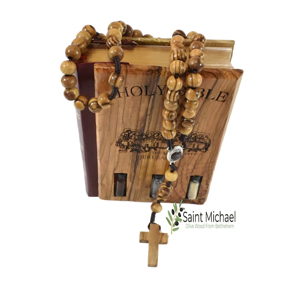 Personalized Wooden Rosary | Custom engraved Olive wood rosary from The Holy Land | Catholic Rosary Beads filled with soil from Jerusalem