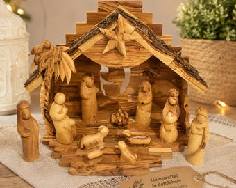 Nativity Set, Olive Wood Musical Nativity Scene, Handmade in Bethlehem, Holy Land Christmas Decor, Christian Gift