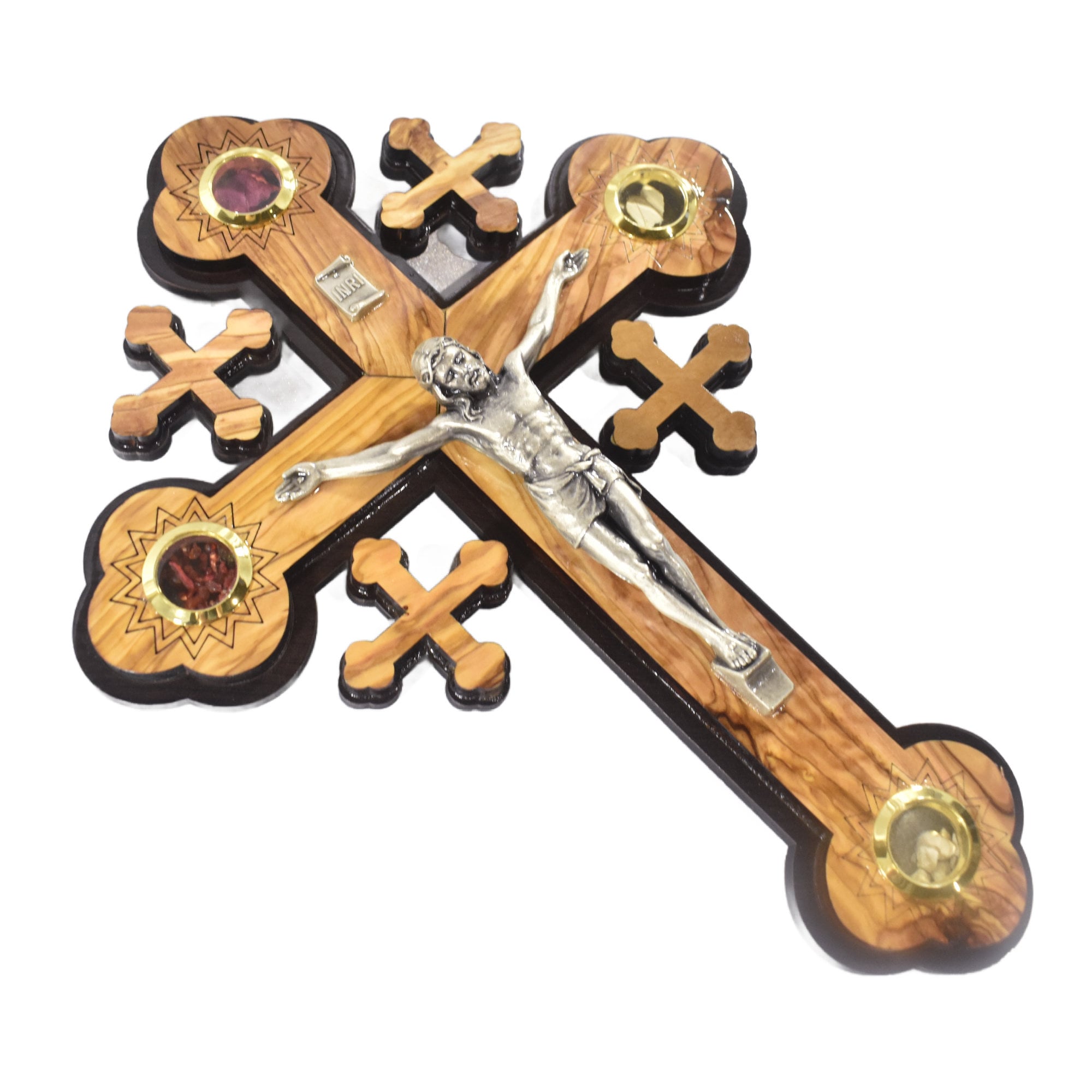 Croce In Legno Di Ulivo GRANDE Fatta A Mano Gerusalemme 10,8 Pollici - Foto 2