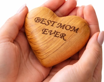 Personalized Olive Wood Heart, Engraved Heart for Mom, Handmade in Bethlehem