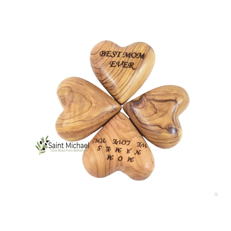 Personalized Olive Wood Heart, Bethlehem Engraved Keepsake, Custom Holy Land Gift image 11