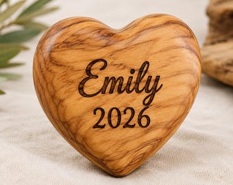 Olive Wood Heart Keepsake, Bethlehem Artisan Carving, Class of 2026 Graduation Gift
