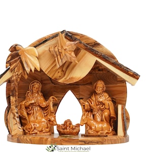Musical Bethlehem Wooden Nativity set Made of Olive Wood In The Holy Land - Christmas Nativity For Home Décor - Christmas Nativity Set