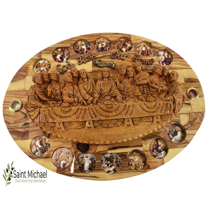 Handmade Olive Wood Last Supper Wall Plaque With 14 Stations - Etsy