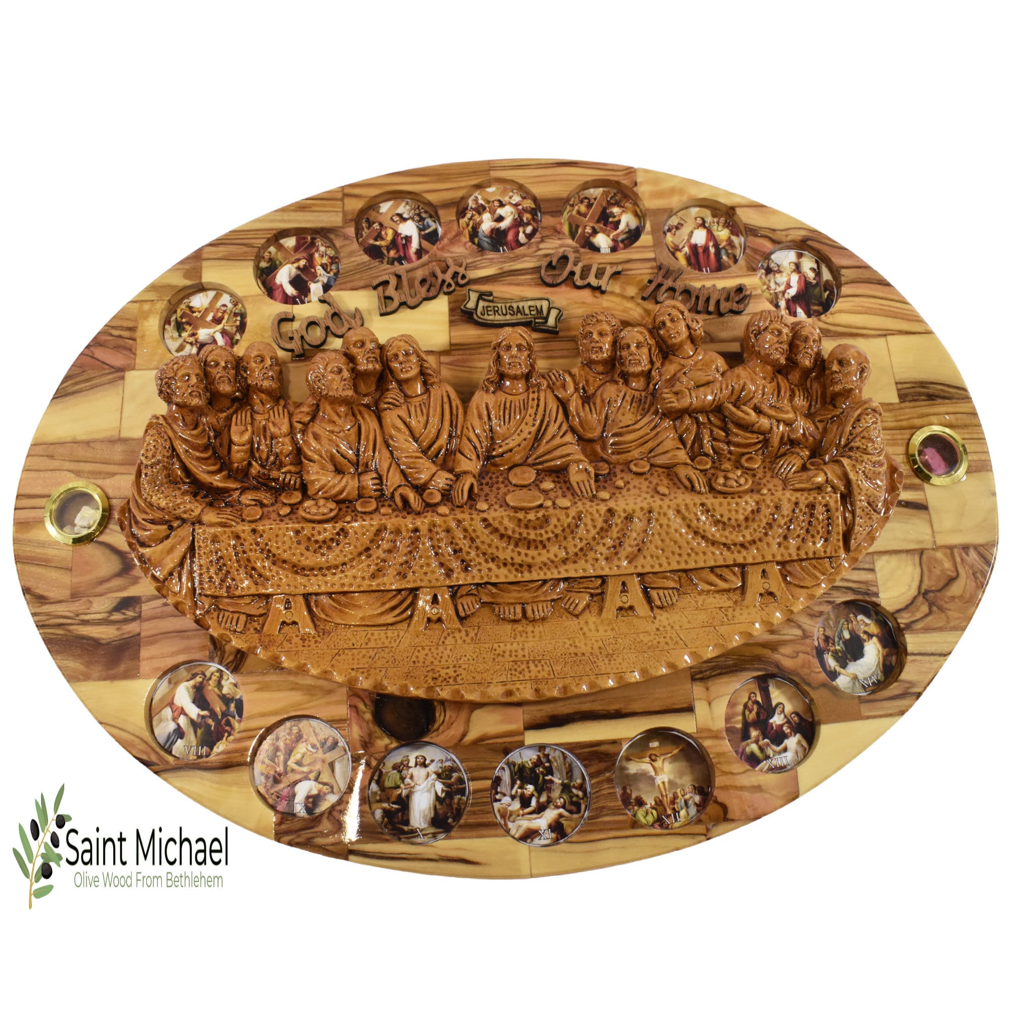 Handmade Olive Wood Last Supper Wall Plaque With 14 Stations - Etsy