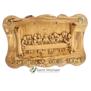 Olive Wood Last Supper Wall Plaque: Holy Land Home Blessing Gift