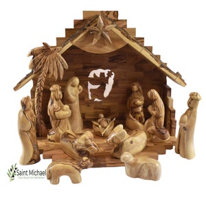 Large BETHLEHEM  Nativity Set | Wooden Nativity Set for Christmas Manger Scene | Nativity Set Handmade Olive Wood  Set Christmas Decorations