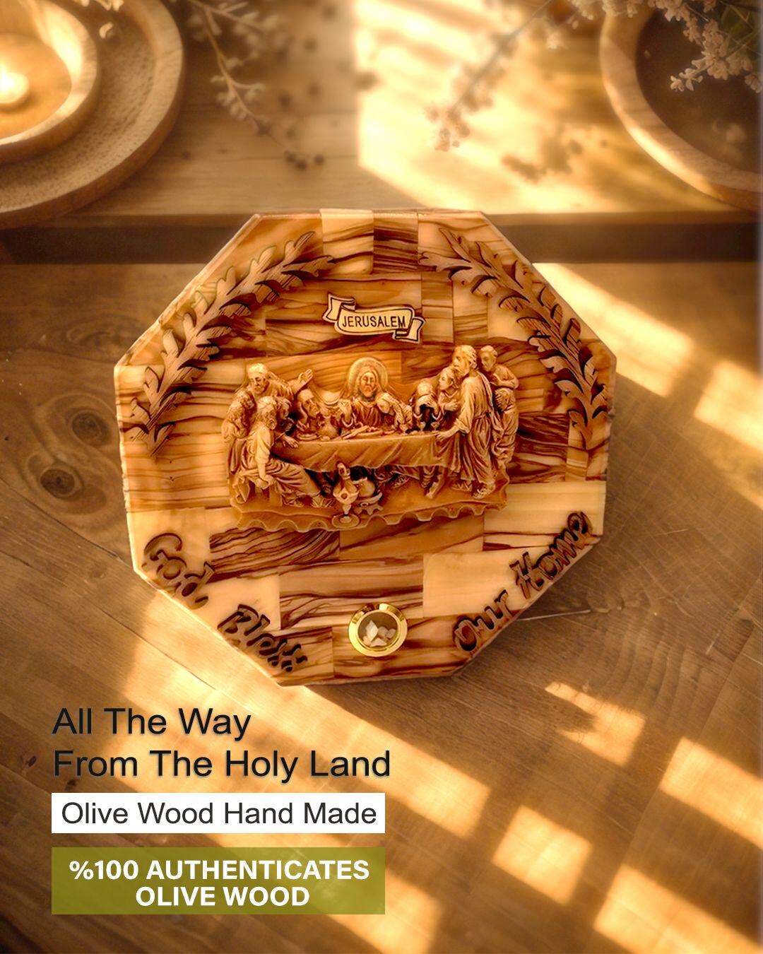 Jerusalem Olive Wood Last Supper Wall Plaque - Handmade Olive Wood ...