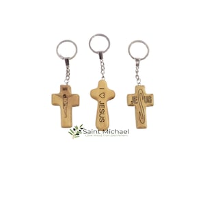 keyring Olive Wood Comfort Cross Hand Made in Bethlehem Holy Land Beautiful Gift from the Holy Land