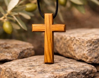 Olive Wood Cross Necklace: Bethlehem Christian Religious Pendant