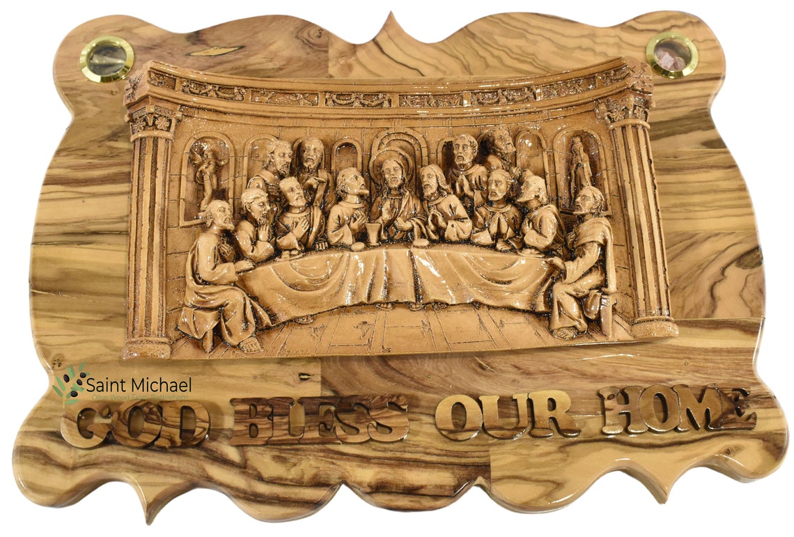 Handmade Olive Wood Last Supper Plaque With Bethlehem Relics - Etsy