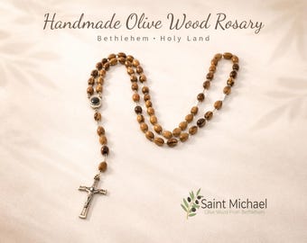 Olive Wood Rosary from Bethlehem Holy Land Catholic Prayer Beads 18 Inch Unisex Gift for Baptism First Communion Confirmation