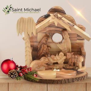Nativity Set for Christmas Indoor, Olive Wood Nativity Scene Made in Bethlehem The Holy Land, Christmas Nativity Décor