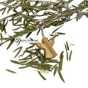 Hand Carved Olive Wood Angel Keychain - Holy Land Gift