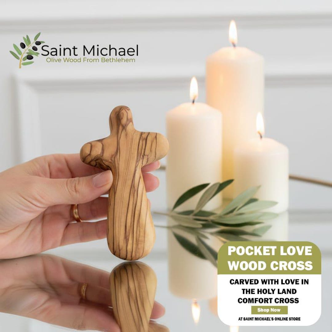 Olive Wood Comfort Cross: Hand Carved Prayer Palm Cross, Holy Land Gift ...