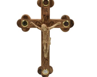 Handcrafted Olive Wood Wall Cross – 16x10 Inches – Made in Bethlehem