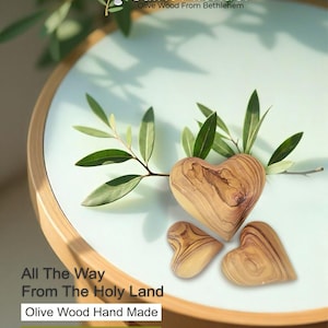Hand Carved Olive Wood Heart: 3D Holy Land Gift