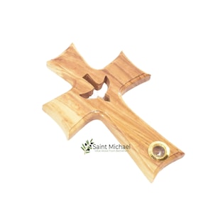 Olive woos Wall Wooden Cross – Holy Spirt Wall Hanging Jerusalem Crucifix – Hand Carved in The Holy Land, Bethlehem by Christian (5”x3.5”)