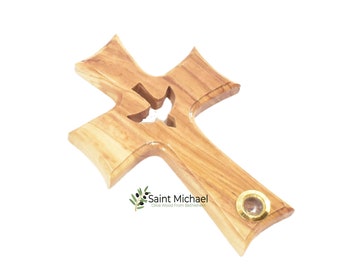 Olive woos Wall Wooden Cross – Holy Spirt Wall Hanging Jerusalem Crucifix – Hand Carved in The Holy Land, Bethlehem by Christian (5”x3.5”)