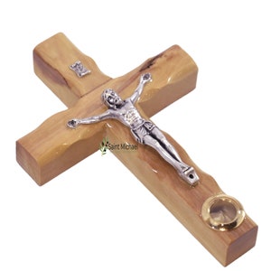 Wall Hanging, Handmade Olive Wood Cross with Sliver Plated Metal, from The Holy Land Where Jesus was Born , with Glass of Incense