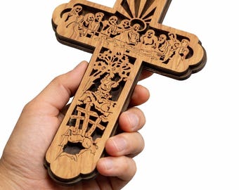 Olive Wood Last Supper Cross 8x5 – Hand Carved Bethlehem Wall Decor